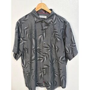 Tommy Bahama The Coconut Point Mens Large Gray Tropical Leaf Button Down Shirt